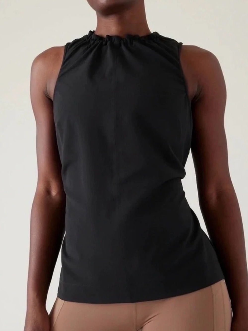 Athleta Black Sleeveless Tank Top with Gathered Neck